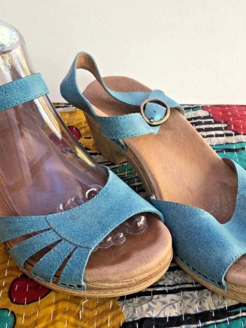 Dansko Turquoise Aqua blue Leather Comfort Sandals EU 38 Adjustable Strappy